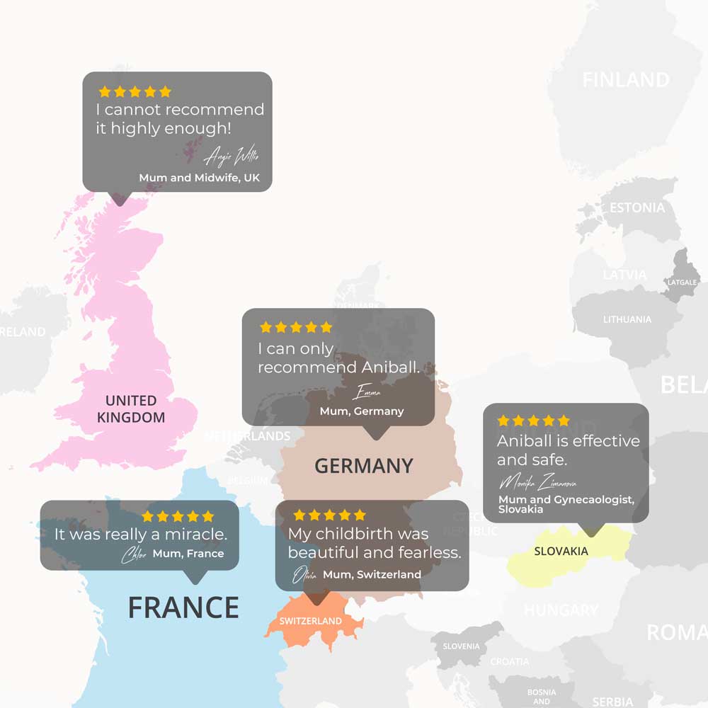 Map showing Aniball reviews from mums across Europe